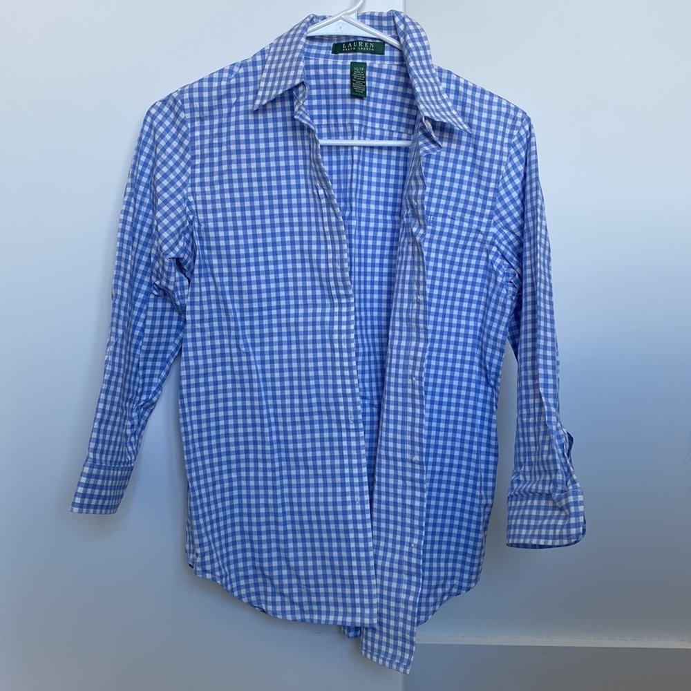 Ralph Lauren classic gingham blue shirt with 3/4 sleeves